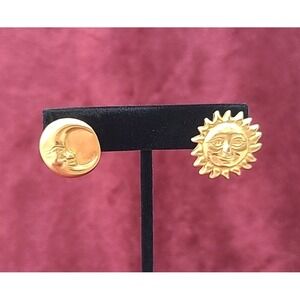 Vintage Sun And Moon Pierced Stud Earrings